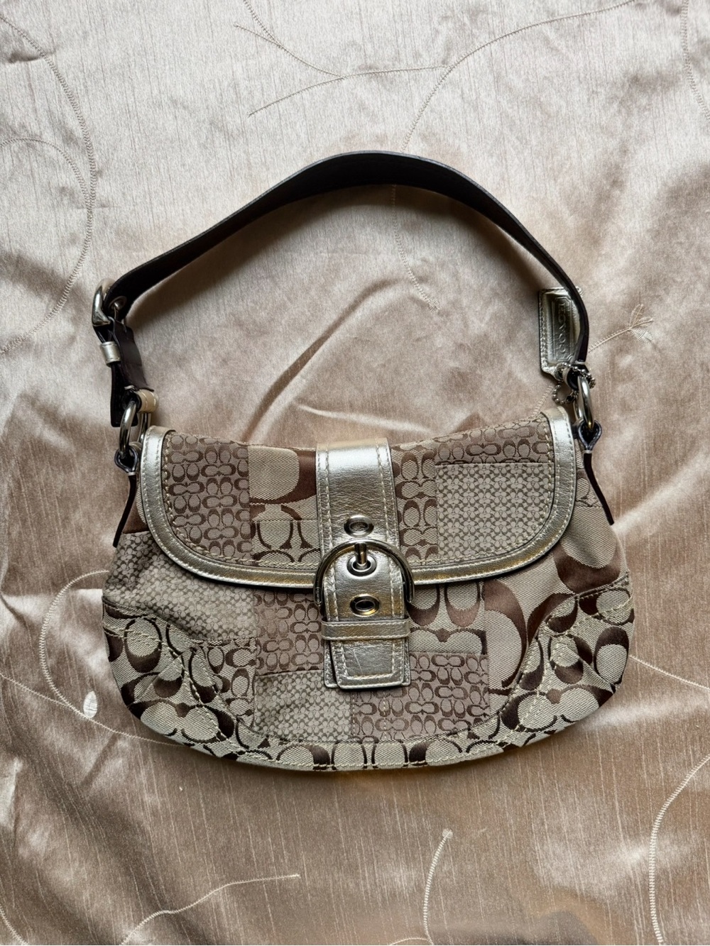 Coach Y2K Soho Signature Patchwork Buckle Shoulder Bag F12316 Brown/Gold